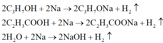 Cho các chất sau: CH4, C2H4, C6H6, C3H7OH, C2H3COOH, H2O, C2H5COOCH3. Số chất tác dụng với Na ở điều kiện thường là: (ảnh 1)