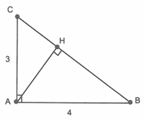 Cho tam giác ABC vuông tại A, đường cao AH. Biết AB = 4cm, AC = 3 cm (ảnh 1)
