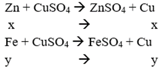 Cho m gam hỗn hợp bột Zn và Fe vào lượng dư dung dịch CuSO4. Sau khi kết thúc các phản ứng, lọc bỏ phần dung dịch thu được m gam bột rắn. Thành phần phần trăm theo khối lượng của Zn trong hỗn hợp bột ban đầu là (ảnh 1)