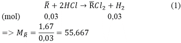 Cho 1,67 gam hỗn hợp gồm hai kim loại ở hai chu kỳ liên tiếp thuộc nhóm IIA tác dụng hết với dung dịch HCl (dư), thoat ra 0,672 lít khí H2 (đktc). Tìm tên hai kim loại đem dùng. (ảnh 1)