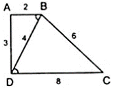 Tứ giác ABCD có AB = 2cm; BC = 6cm; CD = 8cm; DA = 3cm và BD = 4cm. Chứng minh (ảnh 1)