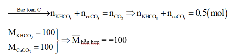 Hòa tan m gam hỗn hợp gồm KHCO3 và CaCO3 trong lượng dư dung dịch HCl. Sau khi các phản ứng xảy ra hoàn toàn, thu được 11,2 lít khí CO2 (đktc). Giá trị của m là: (ảnh 3)