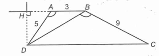 Cho hình thang ABCD (AB // CD) có góc DAB = góc DBC và AD = 5 cm  (ảnh 1)