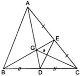 Trung tuyến AD và BE của Δ ABC cắt nhau tại G. Chứng minh rằng: SDEG = 1/2SCEG = 1/3SCED = 1/4SABG = 1/6SABE = 1/12SABC. (ảnh 1)
