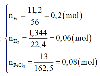 Đốt cháy 11,2 gam bột Fe trong oxi, sau một thời gian thu được m gam chất rắn X. Hòa tan hết X trong dung dịch HCl loãng dư, thu được 1,344 lít khí H2 (đktc) và dung dịch Y có chứa 13,0 gam FeCl3. Giá trị của m là: (ảnh 1)