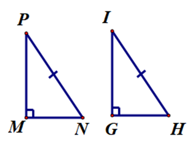 Cho tam giác MNP và tam giác GHI có góc M = góc G = 90 độ (ảnh 1)
