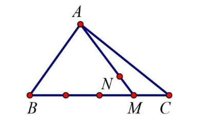 Cho tam giác ABC, trên cạnh BC lấy M sao cho BM = 3CM, trên đoạn AM lấy N (ảnh 1)