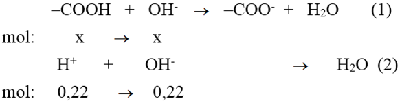 Cho hỗn hợp 2 aminoaxit no chứa 1 chức axit và 1 chức amino tác dụng với 110 ml dung dịch HCl 2M được dung dịch X. Để tác dụng hết với các chất trong X, cần dùng 140 ml dung dịch KOH 3M. Tổng số mol 2 aminoaxit là : (ảnh 1)