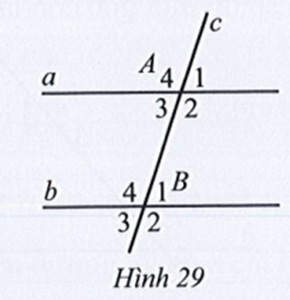Quan sát Hình 29, biết a // b, 3 * góc A1 = 2 * góc A2.  Tìm số đo mỗi góc của đỉnh A và B. (ảnh 1)