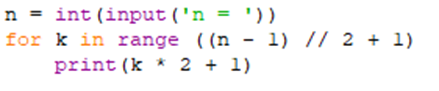 In ra các số lẻ Viết chương trình nhập vào số nguyên n và in ra các số nguyên dương (ảnh 2)