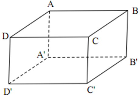 Cho hình hộp chữ nhật ABCD.A'B'C'D' có AB = 12cm, AD = 16cm, AA' = 25cm. Tính thể tích hình hộp chữ nhật ABCD.A'B'C'D'. (ảnh 1)