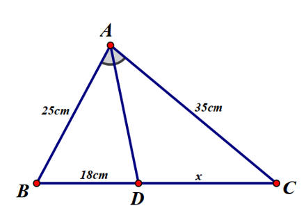 1) Cho tam giác ABC có AD là phân giác trong của góc A. Tìm x trong hình vẽ  sau với độ dài cho sẵn trong hình.