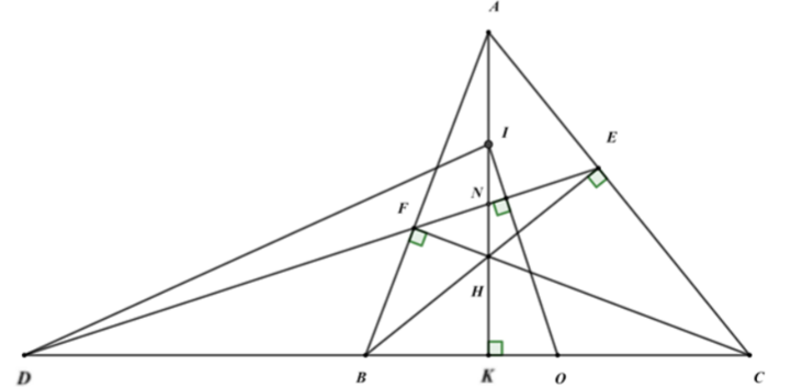 Cho tam giác ABC có ba góc nhọn (AB < AC). Kẻ đường cao BE, AK và CF cắt nhau tại H. a) Chứng minh: tam giác ABK ᔕ tam giác CBF (ảnh 1)