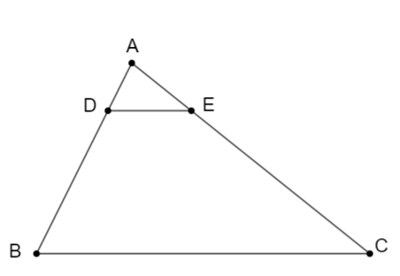 Cho ∆ABC, một đường thẳng a song song với BC cắt các cạnh AB và AC lần lượt ở D và E. (ảnh 1)