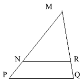 Cho hình bên. Chọn câu trả lời đúng?  A. MN/NP = RQ/MR ⇒ NR//PQ  B. MN/MP = MR/RQ ⇒ NR//PQ (ảnh 1)