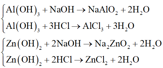 Hãy chọn 1 đơn chất, 1 oxit, 1 hiđroxit và 2 muối khác loại nhau đều tác dụng được với cả dung dịch HCl và dung dịch NaOH. Viết các phương trình phản ứng. (ảnh 3)