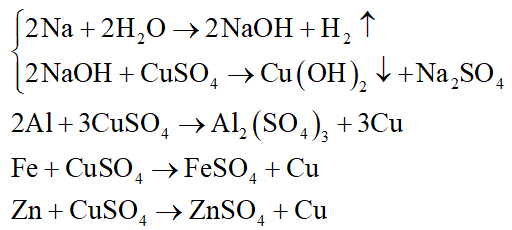 Dãy gồm các kim loại đều phản ứng với dung dịch CuSO4 là: (ảnh 1)