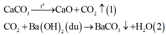 Nung hoàn toàn m gam CaCO3 đến khối lượng không đổi, toàn bộ lượng khí CO2 thoát ra hấp thụ hết vào dung dịch Ba(OH)2 dư, thu được 147,75 gam kết tủa. Giá trị của m là: (ảnh 1)