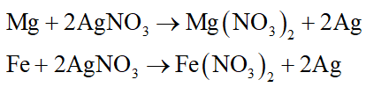 Cho hỗn hợp gồm Fe và Mg vào dung dịch AgNO3, khi các phản ứng xảy ra hoàn toàn thu được dung dịch X (gồm hai muối) và chất rắn Y (gồm hai kim loại). Hai muối trong X là: (ảnh 1)