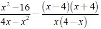 Kết quả của rút gọn biểu thức (x2 - 16)/(4x - x2) ( x ≠ 0, x ≠ 4 ) là ? (ảnh 1)