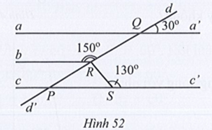 Tìm số đo góc QRS trong Hình 52, biết aa’ // cc’. (ảnh 1)