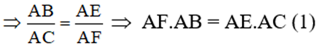 Cho tam giác nhọn ABC, các đường cao AD, BE, CF cắt nhau tại H. a) Chứng minh ΔAEB và ΔAFC đồng dạng. Từ đó suy ra: AF.AB = AE.AC b) Chứng minh ∠AEF = ∠ABC c) Cho AE = 3cm, AB = 6cm. Chứng minh rằng SABC = 4SAEF d) Chứng minh (ảnh 3)