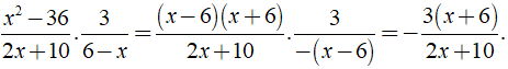 Rút gọn biểu thức x^2-36/2x + 10. 3/6-x được kết quả là ? (ảnh 2)