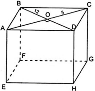 Tính chiều cao của hình lăng trụ đứng ABCD.EFGH, biết rằng đáy ABCD là hình thoi có các đường chéo AC = 10cm,BD = 24cm và diện tích toàn phân bằng 1280cm2 (ảnh 1)