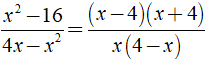 Kết quả của rút gọn biểu thức (x2 - 16)/(4x - x2)( x ≠ 0,x ≠ 4 ) là ? (ảnh 1)
