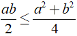 Chứng minh rằng S bé hơn bằng a^2 + b^2/ 4 với S là diện tích của tam giác có độ dài hai cạnh là a,b ? (ảnh 4)