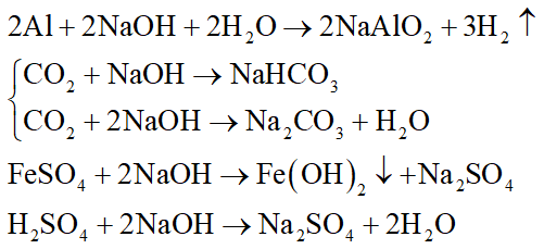 Có các chất đựng riêng biệt trong mỗi ống nghiệm sau đây: Al, Fe, CuO, CO2, FeSO4, H2SO4. Lần lượt cho dung dịch NaOH vào mỗi ống nghiệm trên. Dung dịch NaOH phản ứng với (ảnh 1)