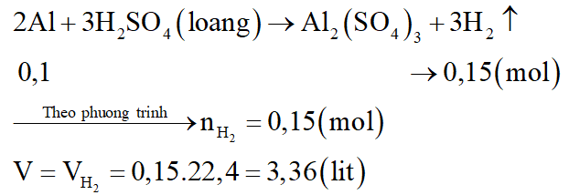 Hòa tan 2,7 gam Al vào dung dịch H2SO4 loãng, dư thu được V lít khí H2 (đktc). Giá trị của V là: (ảnh 2)