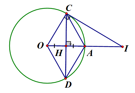 Cho đường tròn (O) bán kính OA, dây CD là đường trung trực của OA (ảnh 1)