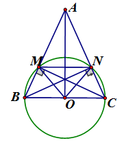 Cho tam giác ABC cân tại A. Vẽ đường tròn tâm O, đường kính BC. Đường tròn (ảnh 1)