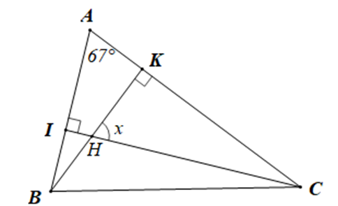 Cho hình vẽ: Số đo x là: A. 23 độ; B. 44 độ; C. 67 độ; D. 88 độ.  (ảnh 1)