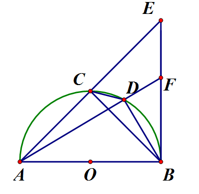 Cho nửa đường tròn (O), đường kính AB. Kẻ tiếp tuyến Bx với nửa đường tròn (ảnh 1)