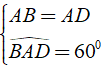 Cho hình thoi ABCD có AB = BC = CD = DA = 4cm và BACˆ = 600. Diện tích của hình thoi ABCD là ? (ảnh 2)