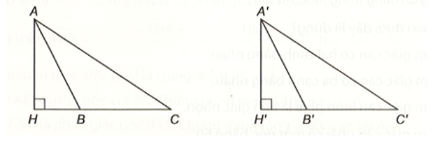 Cho hình vẽ dưới đây. Biết AB = A’B’, HB = H’B’, BC = B’C’. Chứng minh rằng AC = A’C’. (ảnh 1)