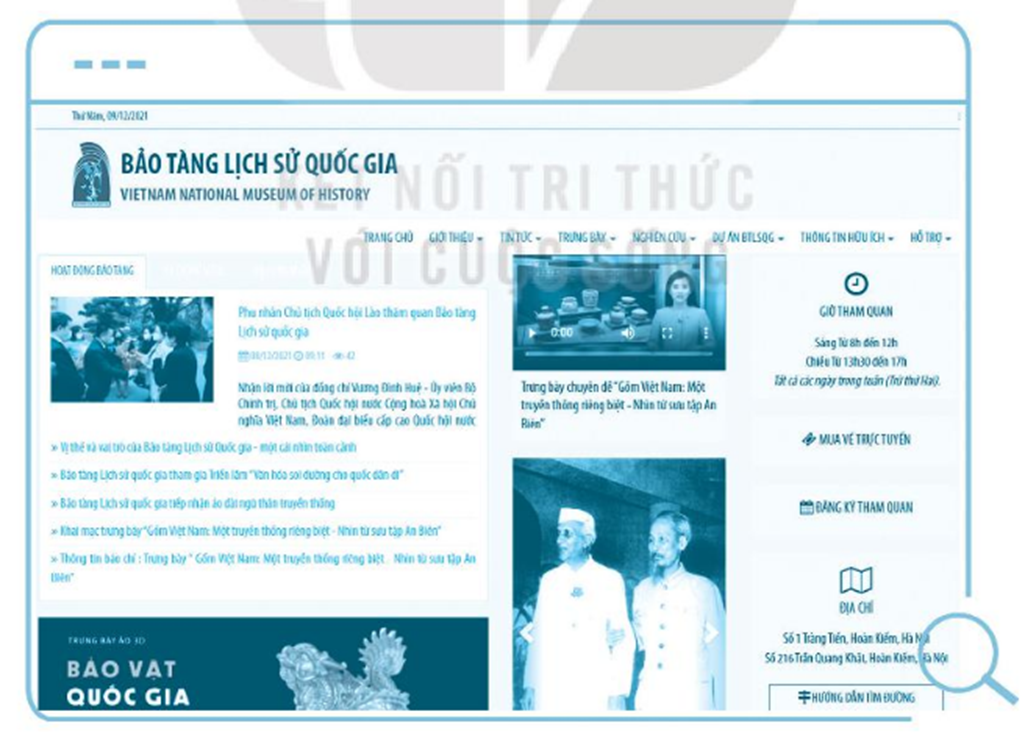 Hình dưới đây mô phỏng trang tin trực tuyến của Bảo tàng Lịch sử Quốc gia tại địa chỉ http://baotanglichsu.vn. Em hãy quan sát các thông tin trên trang tin này để hoàn thiện phiếu trả lời. (ảnh 1)