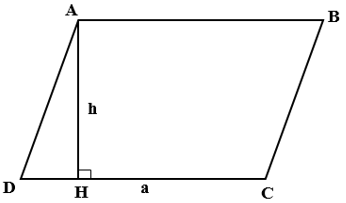 Cho hình bình hành ABCD ( AB//CD ) có AB = CD = 4cm, độ dài đường cao hình bình hành là h = 2cm (ảnh 1)