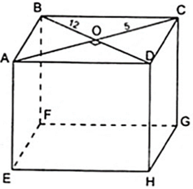 Tính chiều cao của hình lăng trụ đứng ABCD.EFGH, biết rằng đáy ABCD là hình thoi có các đường chéo AC = 10cm,BD = 24cm và diện tích toàn phân bằng 1280cm2 (ảnh 1)