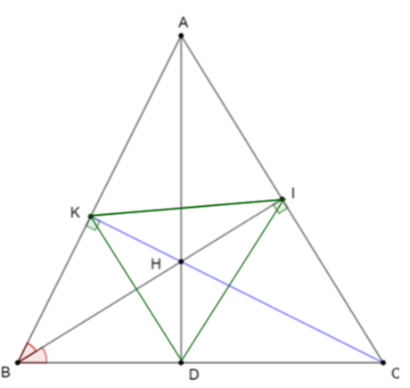 Cho tam giác KBC vuông tại K (KB < KC). Tia phân giác của B cắt cạnh KC tại H. (ảnh 1)