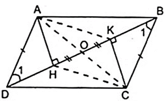 Cho hình bình hành ABCD có H, K lần lượt là các chân đường cao kẻ từ đỉnh A,C xuống BD. a) Chứng (ảnh 1)
