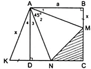 Cho hình vuông ABCD cạnh bằng a. Trên hai cạnh BC, CD lấy lần lượt hai điểm M, N sao cho góc MAN (ảnh 1)