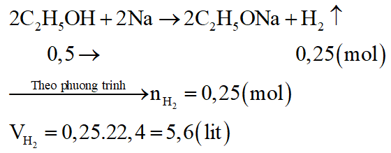 Cho 23 gam rượu etylic nguyên chất tác dụng với natri dư. Thể tích khí H2 thoát ta (đktc) là: (ảnh 2)