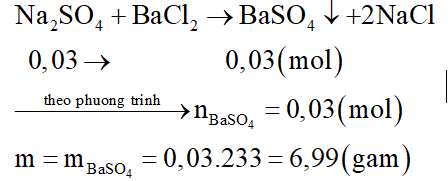 Cho 150ml dung dịch Na2SO4 0,2M tác dụng hoàn toàn với dung dịch BaCl2 dư, thu được m gam chất rắn. Giá trị của m là: (ảnh 2)
