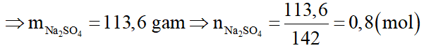 Cho m gam hỗn hợp Na, Na2O, NaOH, NaHCO3, Na2CO3 phản ứng hết với dung dịch H2SO4 10%, phản ứng kết thúc, thu được dung dịch X chỉ chứa một muối trung hòa có nồng độ % là 13,598 và 22,4 lít hỗn hợp khí Y, tỉ khối của Y so với H2 là 17,8. Cô cạn X được 113,6 gam chất rắn khan. Giá trị của m là: (ảnh 3)