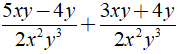 Kết quả của phép cộng 5xy - 4y/ 2x^2y^2 + 3xy + 4y/ 2x^2y^3 (ảnh 2)