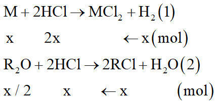 Hỗn hợp X gồm M và R2O, trong đó M là kim loại thuộc nhóm IIA và R là kim loại kiềm. Cho m gam hỗn hợp X tan hết vào 400ml dung dịch HCl 2M (dư), thu được dung dịch Y chứa 38 gam các chất tan có cùng nồng độ mol. (ảnh 1)