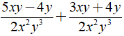 Kết quả của phép cộng 5xy - 4y/ 2x^2y^2 + 3xy + 4y/ 2x^2y^3 (ảnh 1)